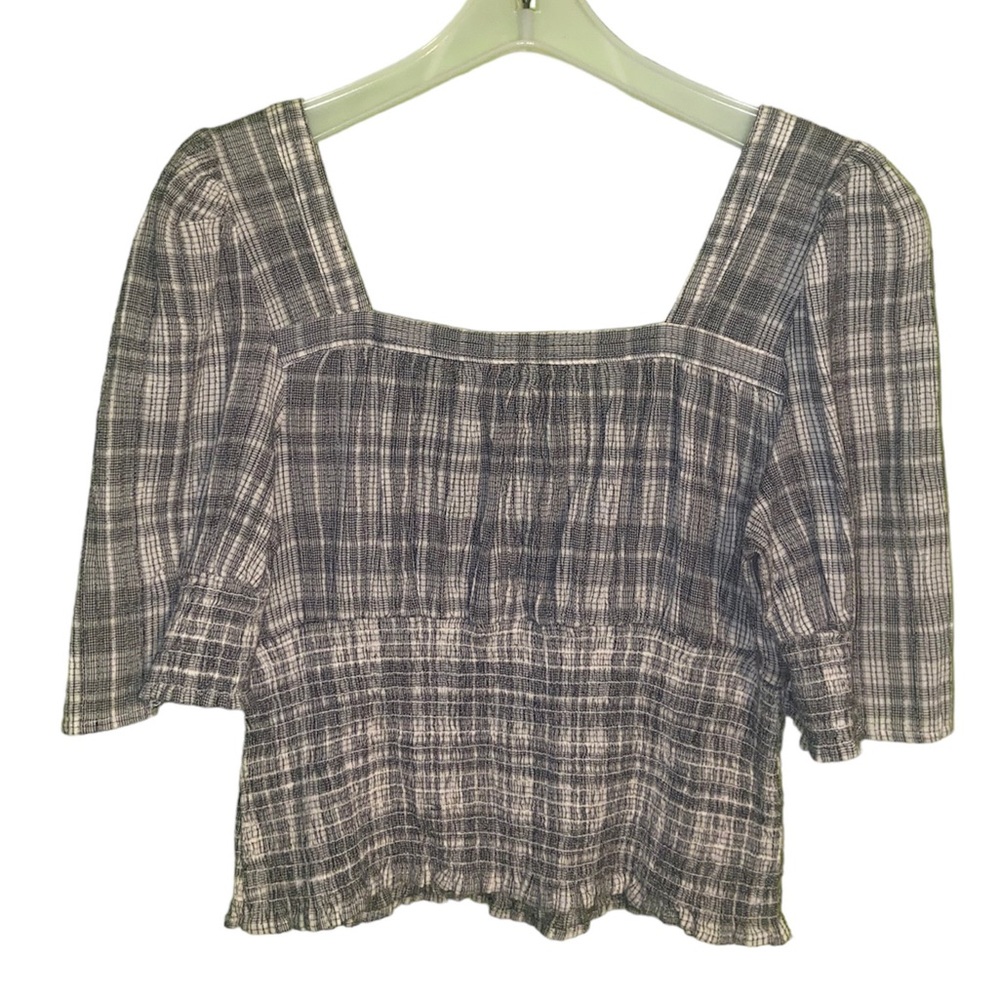 Plaid Gray/White Short Sleeve Casual Top